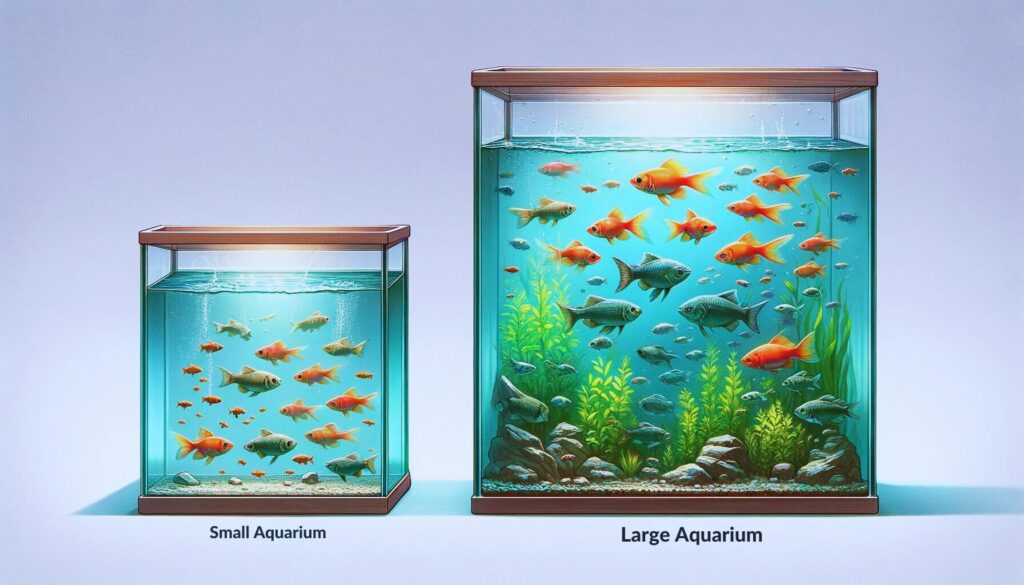 A side-by-side comparison showing a small and a large aquarium tank