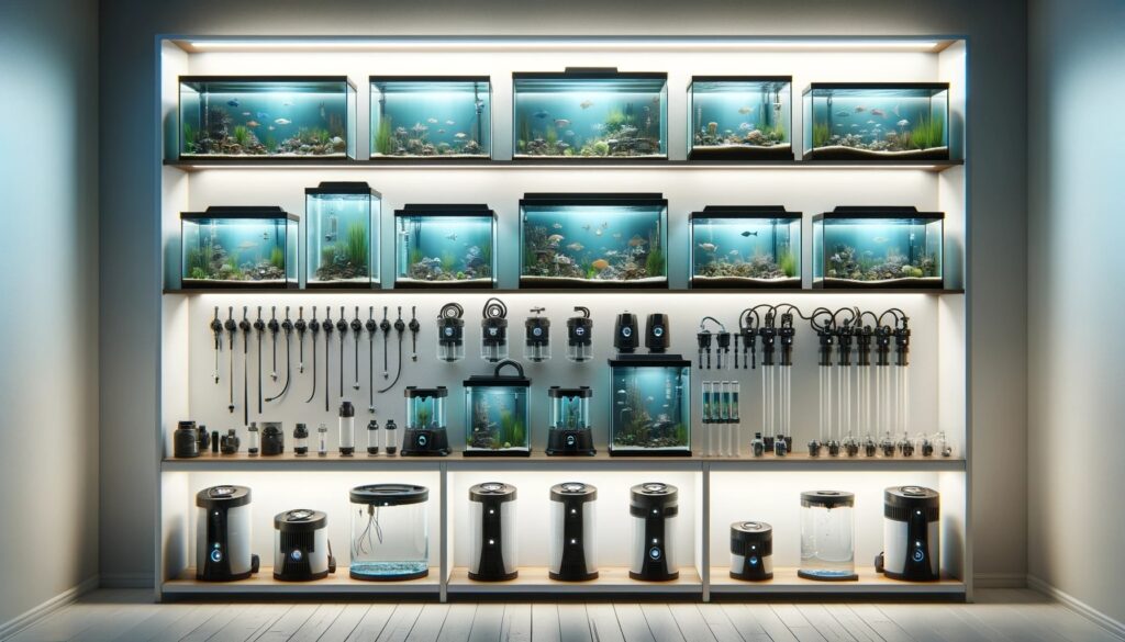 variety of aquariums and equipment